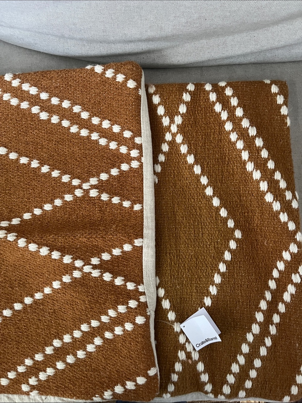 Crate&Barrel Rust Brown and Cream Patterned Throw Pillow Covers. Set of 2